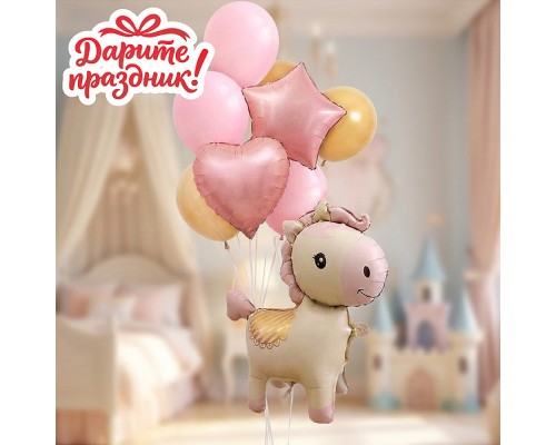 Интерьерное украшение "Фонтан из шаров. Пони" цвет розовый