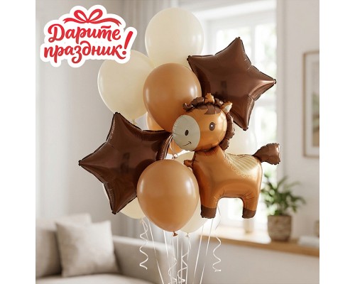 Интерьерное украшение "Фонтан из шаров. Пони" цвет шоколадный