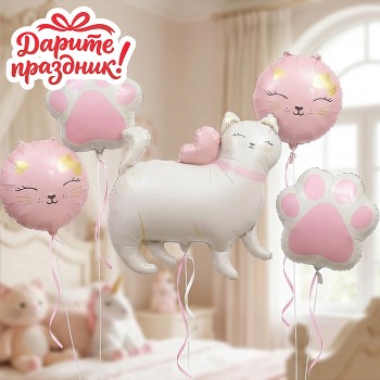 Интерьерное украшение "Фонтан из шаров. Котик"
