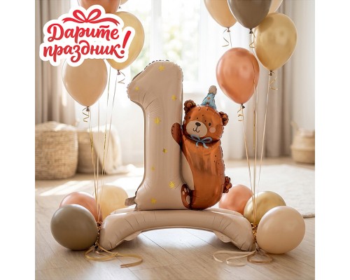 Интерьерное украшение "Фонтан из шаров. Один годик с Медвежонком"