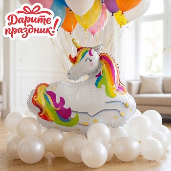 Интерьерное украшение "Фонтан из шаров. Единорог на облаке"