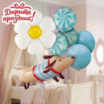 Интерьерное украшение "Фонтан из шаров. Букет с таксой"