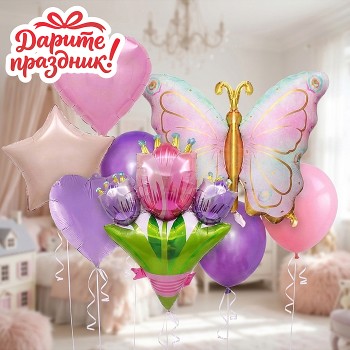 Интерьерное украшение "Фонтан из шаров. Букет с бабочкой"