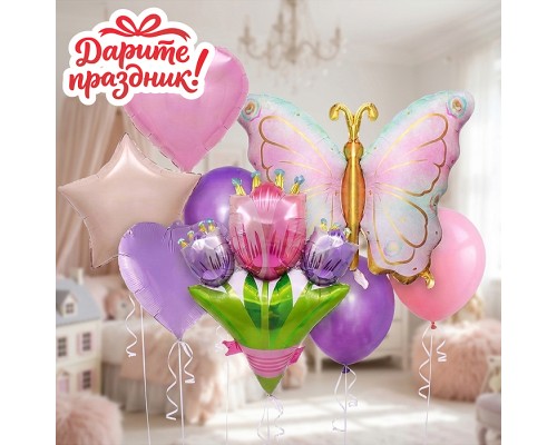 Интерьерное украшение "Фонтан из шаров. Букет с бабочкой"