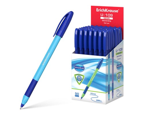 Ручка шариковая U-109 Neon Stick&Grip 1.0, Ultra Glide Technology, цвет чернил синий