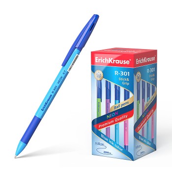 Ручка шариковая R-301 Neon Stick&Grip 0.7, цвет чернил синий
