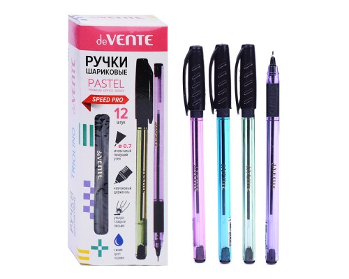 Ручка шариковая "Triolino Pastel" серия Speed Pro, d=0,7 мм, ультра гладкое письмо, чернила на масляной основе, игольчатый пишущий узел, полупрозрачный пастельный трехгранный корпус с каучуковым держателем, сменный стержень, индивидуальная марки