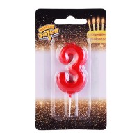Свеча -цифра "3" Красная 4,5см/V