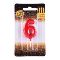 Свеча -цифра "6" Красная 4,5см/V