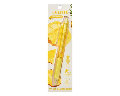 Ручка шариковая автоматическая "Aroma Fruit" d=0,7 мм, ультра гладкое письмо, пластиковый корпус с клипом и ароматизированным каучуковым держателем, с ароматом ананаса, цвет чернил синий, в блистерной упаковке