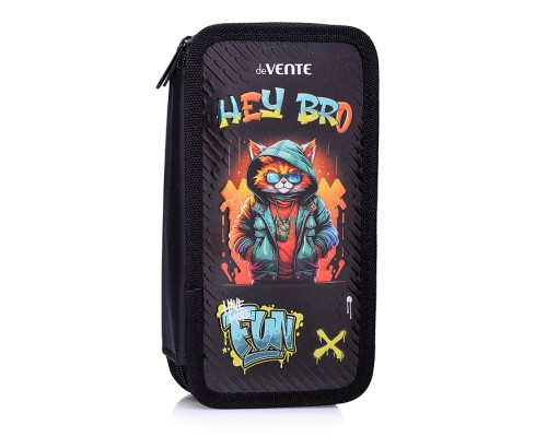 Пенал "Hey Bro" 205x108 мм, трехстворчатый прямоугольный для 50 предметов, на молнии, картон с покрытием из фольги с конгревным тиснением