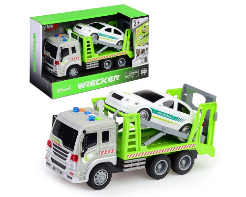 Автовоз "Трейлер" 1:16 (свет, звук) цвет зеленый, в коробке