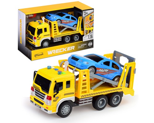 Автовоз "Трейлер" 1:16 (свет, звук) цвет желтый, в коробке