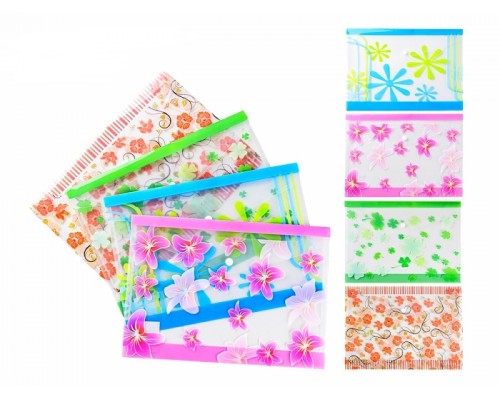 Папка канцелярская "Fleurs", 33.5х23.5 см, пластиковая, на кнопке, плотность 180 мкм, 4 дизайна в ассортименте