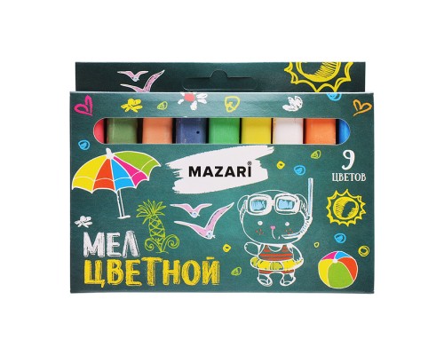 Мел цветной, 9 цветов, картонная коробка с европодвесом