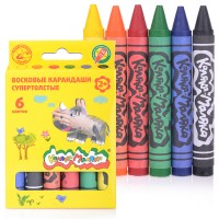 Карандаши восковые 6 цв. супертолстые круглые