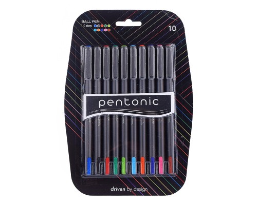 Набор шариковых ручек Pentonic silver ассорти 10 цв. 1 мм 10 шт круглый корпус