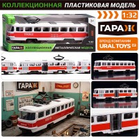 Трамвай (красный,пластиковый корпус) в коробке