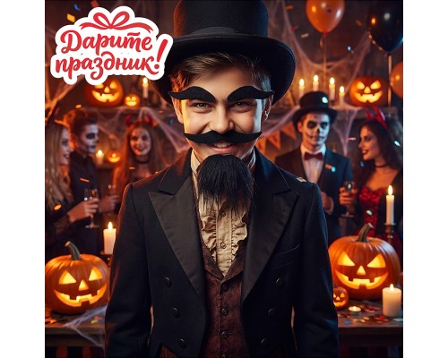Карнавальный набор "Накладные усы, борода и брови" цвет черный