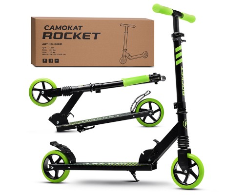 Самокат детский ROCKET, алюминиевый, колеса PU, 145 мм, зелёный