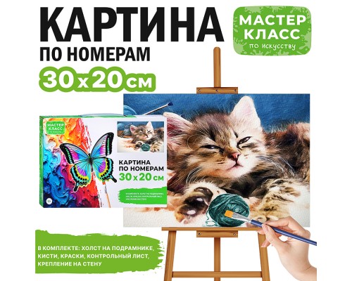 Картина по номерам "Котёнок с клубочком" 30*20 см.