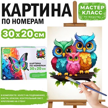 Картина по номерам "Семья сов" 30*20 см.