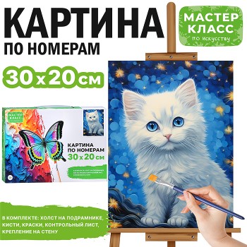 Картина по номерам "Белая кошечка" 30*20 см.