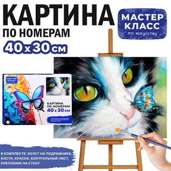 Картина по номерам "Котик с бабочкой" 40*30 см.