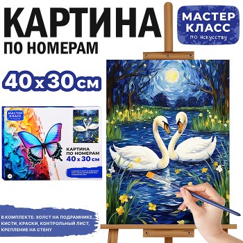 Картина по номерам "Белые лебеди" 40*30 см.