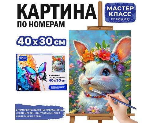 Картина по номерам "Зайчонок в цветах" 40*30 см.
