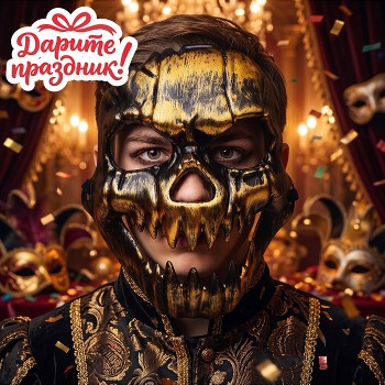 Карнавальная маска "Череп" цвет золотой/серебрянный