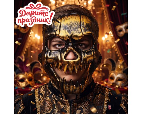 Карнавальная маска "Череп" цвет золотой/серебрянный