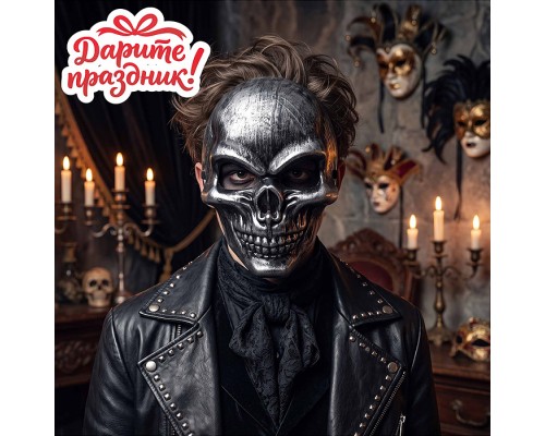 Карнавальная маска "Череп: бронза и сталь"