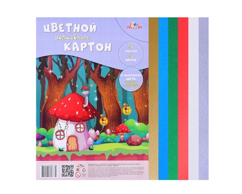 Картон цветной волшебный А4, 6цв. в ПЭТ "Волшебный лес"