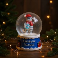 Новогодний cнежный шар "Новогодний кот" d=6,5 см