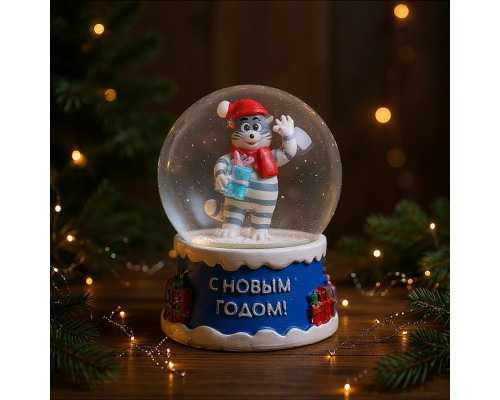 Новогодний cнежный шар "Новогодний кот" d=6,5 см