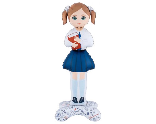 Шар 3D (71''/180 см) Фигура на подставке, Школьница, Ученица Девочка, Сатин, 1 шт. в уп.