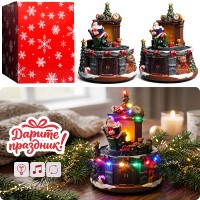 Новогодняя декоративная композиция DP-0243 "В гостях у Санты" 17.5x 17.5 x21см