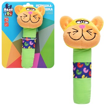 Мягкая погремушка-пищалка "Кот" 16,5 см