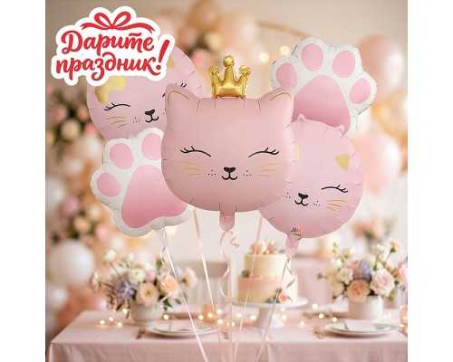 Интерьерное украшение Набор шаров "Котенок-принцесса" цвет розовый