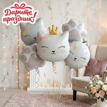 Интерьерное украшение Набор шаров "Котенок-принцесса" цвет белый