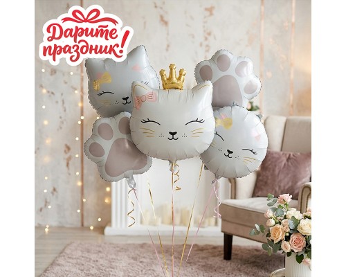 Интерьерное украшение Набор шаров "Котенок-принцесса" цвет белый