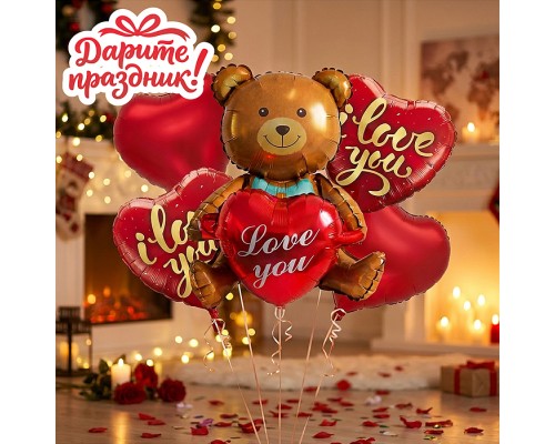 Интерьерное украшение Набор шаров "Медвежонок с сердечками"