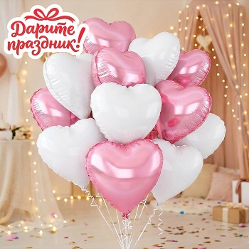 Интерьерное украшение Набор шаров "Розовые и белые сердечки"
