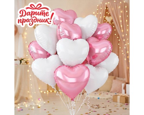 Интерьерное украшение Набор шаров "Розовые и белые сердечки"