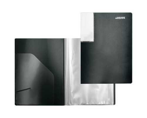 Папка с 40 вкладышами A5 "Uno Black" A5 (170x230x25 мм) 500 мкм, фактура "песок" прозрачный внутренний карман 160 мкм, вкладыши 30 мкм, индивидуальная упаковка, черная