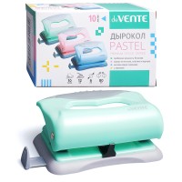 Дырокол "Pastel" (10 листов) пластиковый с каучуковой вставкой, с линейкой, в картонной коробке, мятный