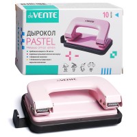 Дырокол "Pastel" (10 листов) металлический, с линейкой, в картонной коробке, розовый
