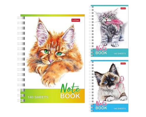Записная книжка 140л А6ф клетка "Котики бывают разными" на гребне