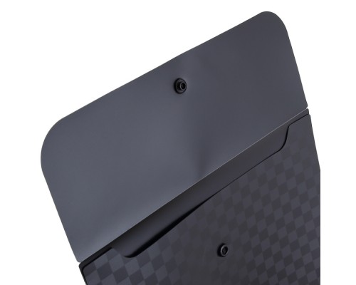 Папка-конверт на кнопке "Total black" A4 (240х330 мм) 400 мкм, фактура "шахматная доска" черная